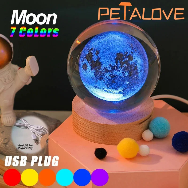 🌙✨ Crystal Ball LED Night Light – 3D Galaxy & Moon Design for a Magical Atmosphere!