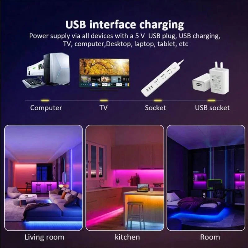 LED RGB Strip Lights with Bluetooth & Wi-Fi – Smart Home Lighting for Any Room 💡🎶
