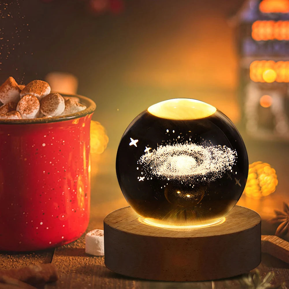 🌘 USB LED Crystal Ball Night Light – 3D Galaxy & Moon Lamp for Home Decor, Kids & Adults ⭐