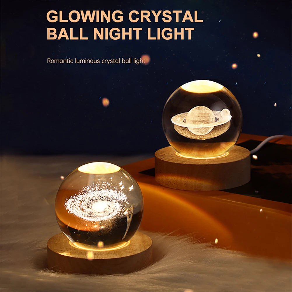 🌘 USB LED Crystal Ball Night Light – 3D Galaxy & Moon Lamp for Home Decor, Kids & Adults ⭐