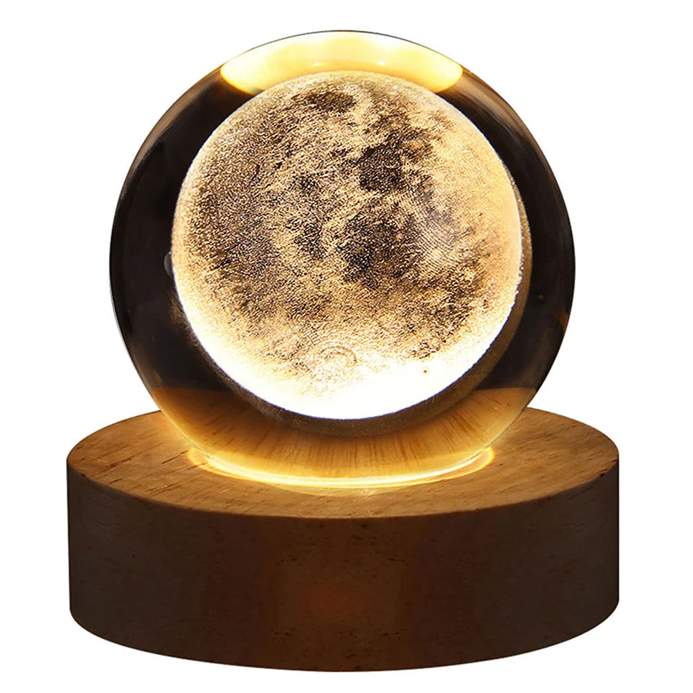 🌘 USB LED Crystal Ball Night Light – 3D Galaxy & Moon Lamp for Home Decor, Kids & Adults ⭐
