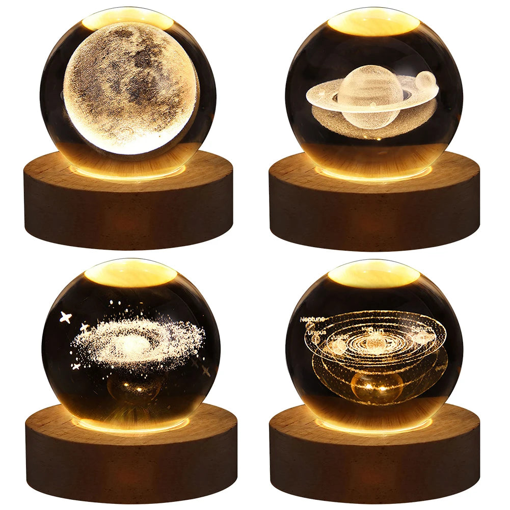 🌘 USB LED Crystal Ball Night Light – 3D Galaxy & Moon Lamp for Home Decor, Kids & Adults ⭐