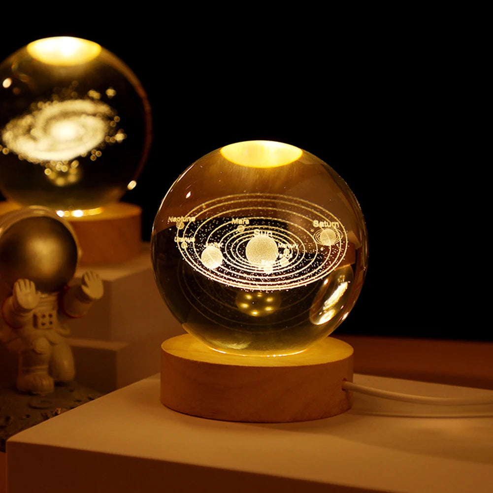 🌘 USB LED Crystal Ball Night Light – 3D Galaxy & Moon Lamp for Home Decor, Kids & Adults ⭐