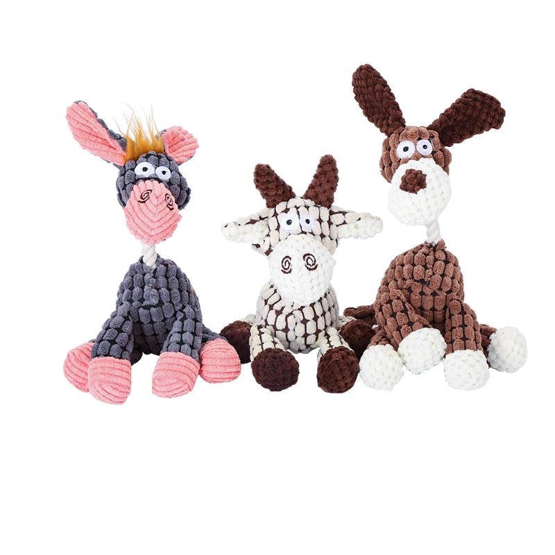 Stuffed Donkey Dog Toy – Bite-Resistant Plush with Squeaker 🐾🐶