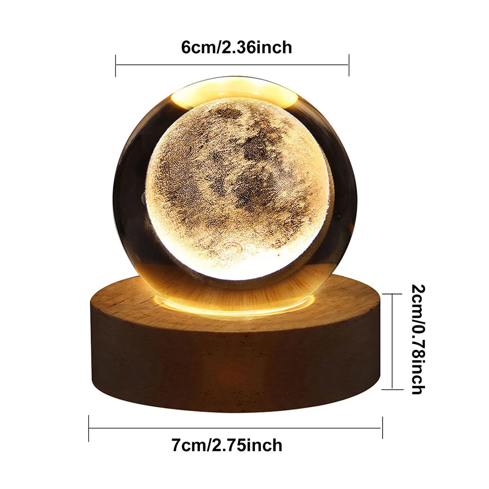 🌘 USB LED Crystal Ball Night Light – 3D Galaxy & Moon Lamp for Home Decor, Kids & Adults ⭐