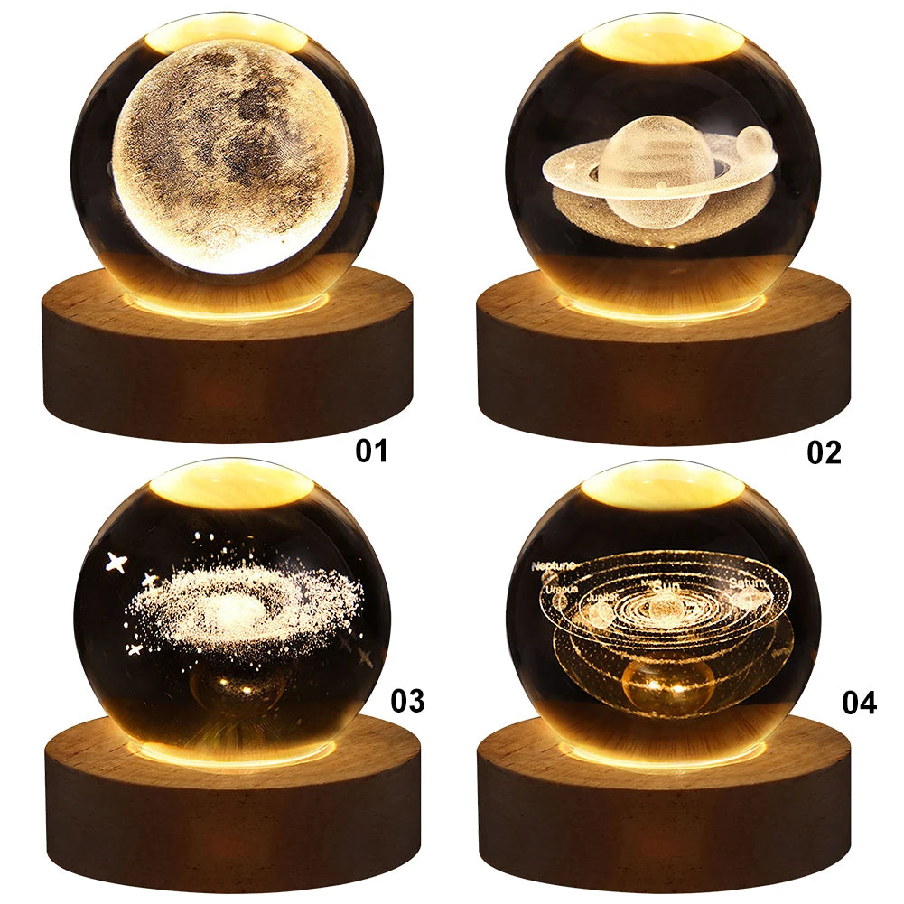 🌘 USB LED Crystal Ball Night Light – 3D Galaxy & Moon Lamp for Home Decor, Kids & Adults ⭐