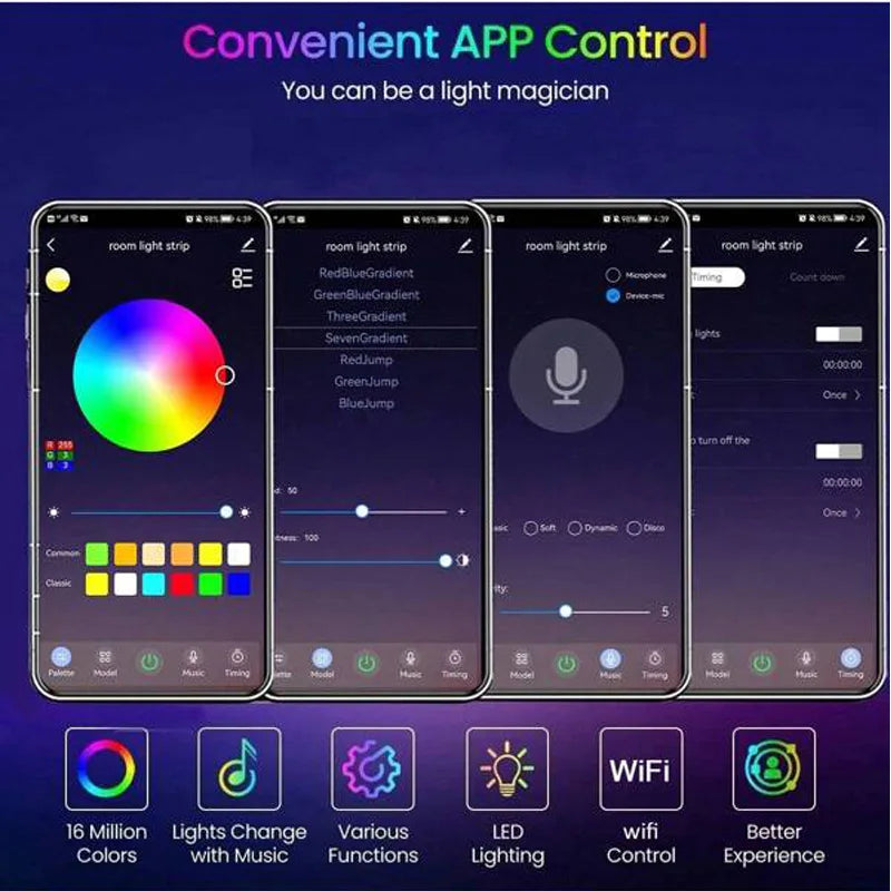 LED RGB Strip Lights with Bluetooth & Wi-Fi – Smart Home Lighting for Any Room 💡🎶