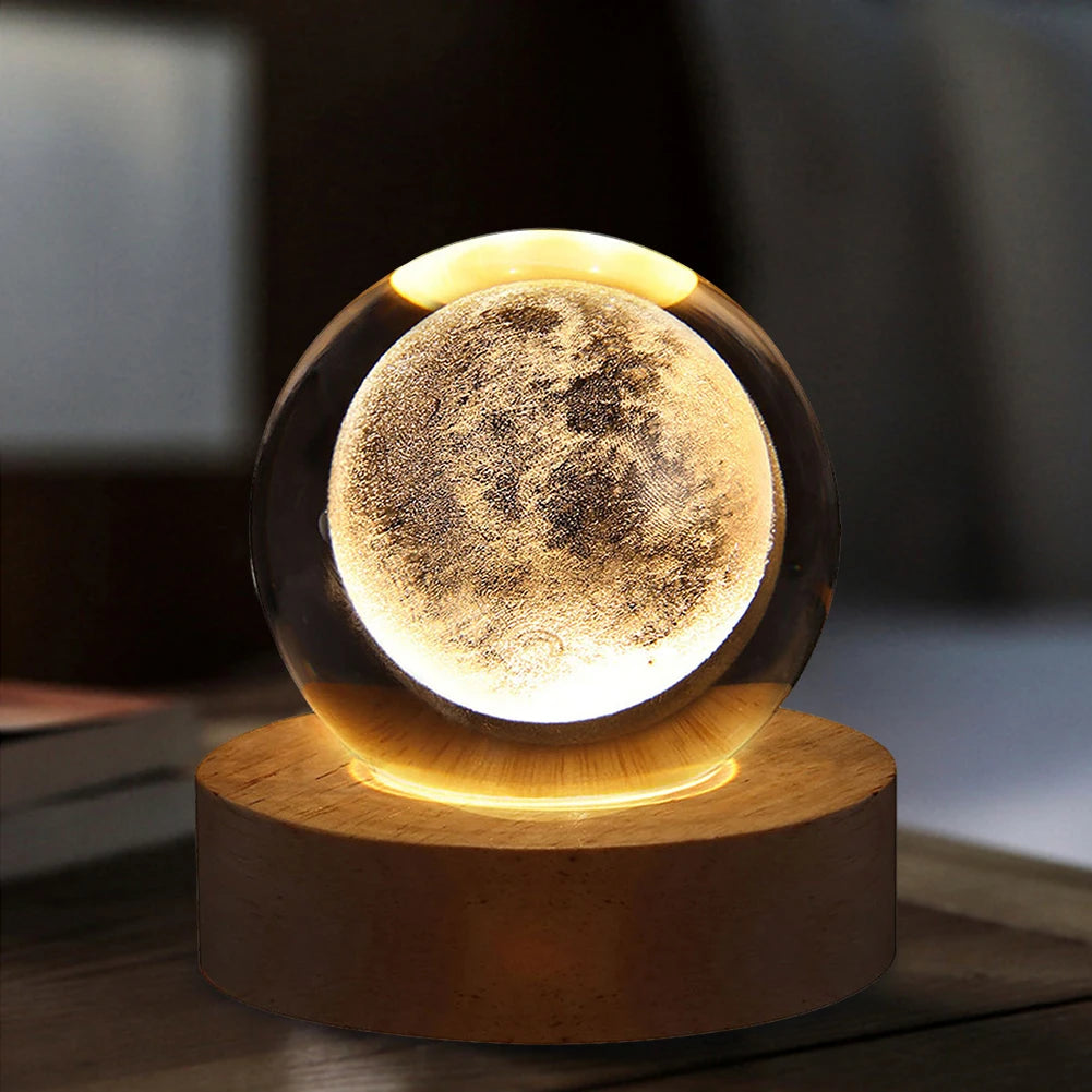 🌘 USB LED Crystal Ball Night Light – 3D Galaxy & Moon Lamp for Home Decor, Kids & Adults ⭐